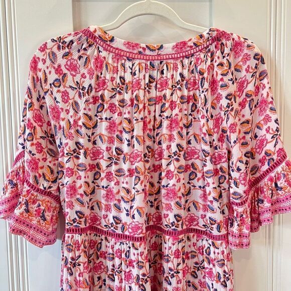 Playa Lucila Women’s Small Drop Waist Mini Dress in Multi Pink Floral Ruched - Picture 10 of 15